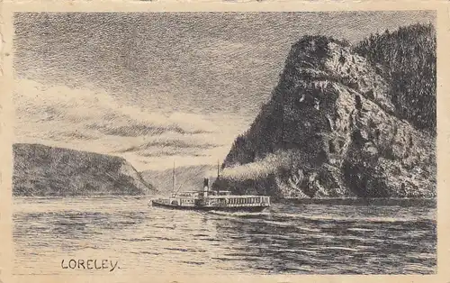 Loreley-Felsen bei St.Goarshausen auf Büttenkarton ngl F9211