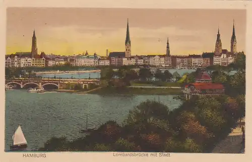 Hamburg, Lombardsbrücke mit Stadt gl1906 F5342