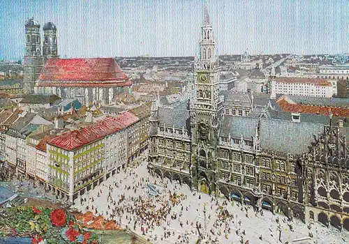 München, Neues Rathaus und Frauenkirche, Silberdruck ngl F3095