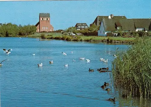 Nordseebad Wennigstedt auf Sylt, Dorfteich mit Kirche ngl F7353