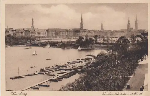 Hamburg, Lombardsbrücke mit Stadt gl1930 F5431