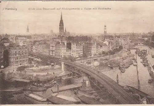 Hamburg, Blick vom Baumwall auf Rödingsmarkt u. Kajen mit Hochbahn ngl F5441