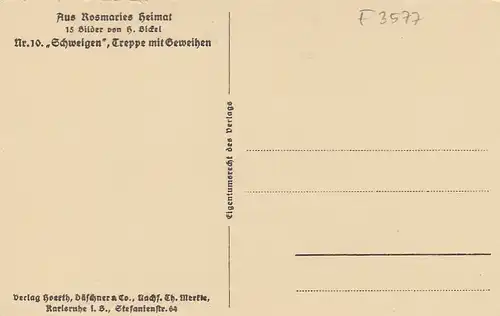 H.BICKEL Aus Rosmaries Heimat, "Schweigen" Treppe mit Geweihen Nr.10 ngl F3577