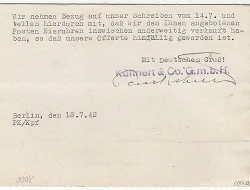 Berlin, Kühnert & Co, Lieferungsabsage gl1942 F7256