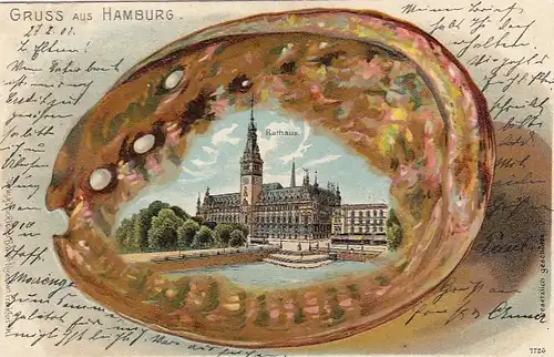 Gruss aus Hamburg in Muschel, Prägedruck-Litho gl1902 F5648