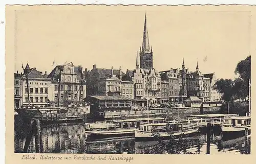 Lübeck, Untertraue mit Petrikirche und Hansekogge ngl F7859