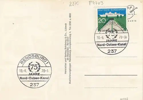 Kanalstadt Rendsburg, rückseitig Sonderstempel ngl1964 F7703