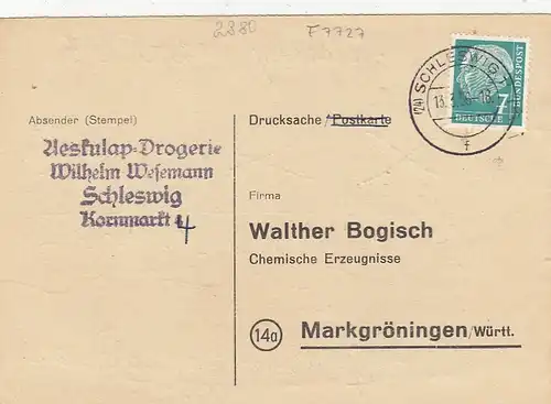 Schleswig, Aeskulap-Drogerie-Bestellung gl1956 F7727