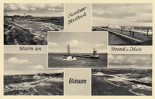 Nordseebad Büsum, Sturm an Strand und Mole ngl F6173