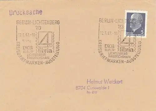 Berlin-Lichtenberg, Sonderstempel Kreisbriefmarken-Ausstellung gl1967 F7063