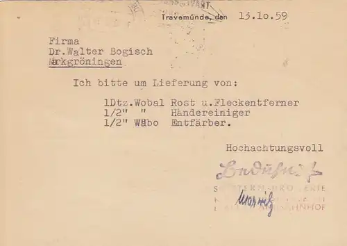 Lübeck, Bestellung Beduhn Seestern-Drogerie gl1959 F7938