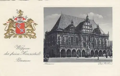 Bremen, Prägedruck-Wappen mit Rathaus ngl F8261
