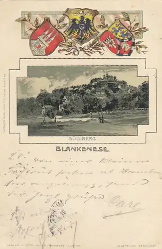 Blankenese bei Hamburg, Süllberg, Prägewappen-Litho gl1899 F5111