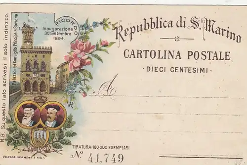San Marino, Inaugurazione 30 Settembre 1894 (Repro) ngl F4550