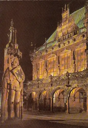 Bremen, Roland und Rathaus bei Nacht ngl F8389