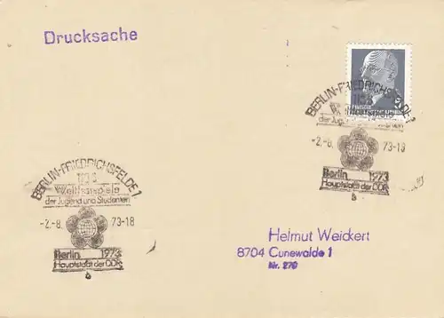 Berlin-Friedrichsfelde, Sonderstempel Weltfestspiele gl1973 F6978