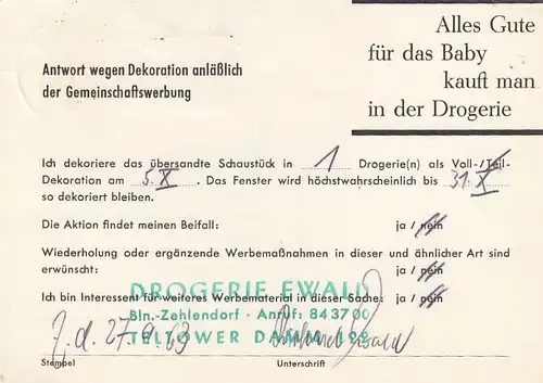 Berlin-Zehlendorf, Drogerie Ewald an Drogisten-Verband gl1963 F4923