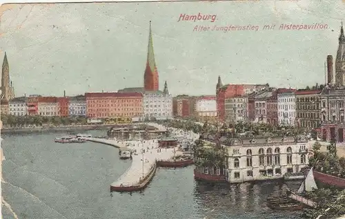 Hamburg, Alter Jungfernstieg mit Alsterpavillon gl1909 F5016