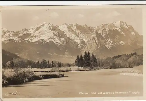 Oberau, Blick auf Alppitze, Waxenstein und Zugspitze gl1934 F9124