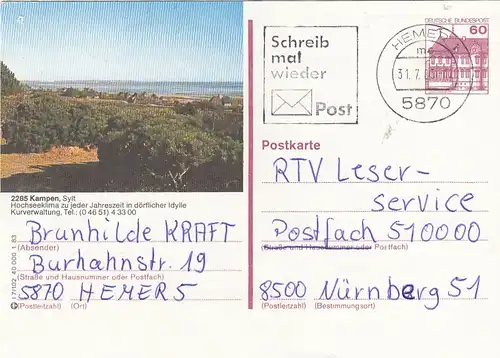 Kampen a. Sylt, Werbekarte, Ganzsache gl1983 F7365