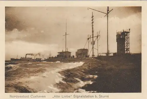 Nordseebad Cuxhaven, "Alte Liebe" Signalstation bei Sturm ngl F5940
