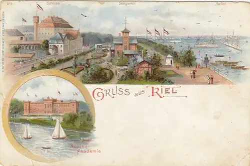 Kiel, Schloß, Seegarten, Marine-Akademie, Litho ngl F7399