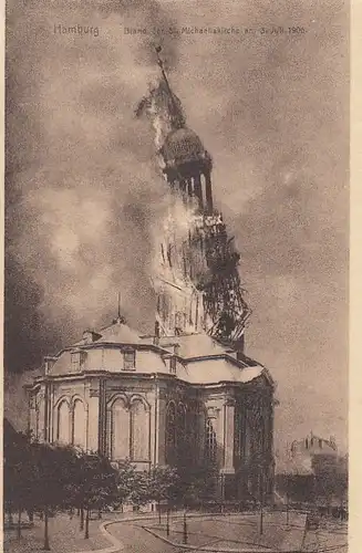 Hamburg, Brand der St.Michaeliskirche von 1906 ngl F5448