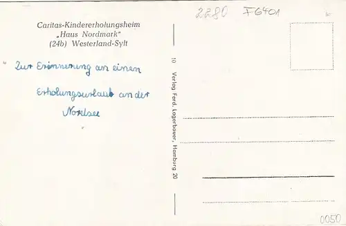 Nordseebad Westerland auf Sylt, Caritas-Kindererholungsheim Nordmark ngl F6401