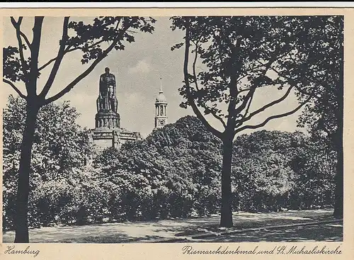 Hamburg, Bismarckdenkmal und St. Michaeliskirche ngl F5545