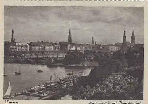Hamburg, Lombardsbrücke und Türme der Stadt ngl F5570