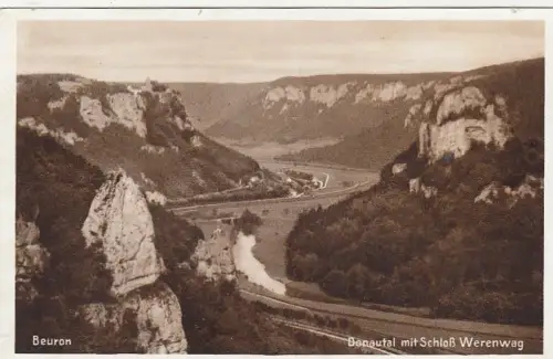 Donautal, Beuron mit Blick auf Schloß Werenwag ngl F8834