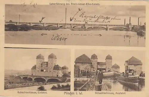 Minden, Westf., Kanalbrücke, Schachtschleuse, Mehrbildkarte bahnpgl1926 F6649