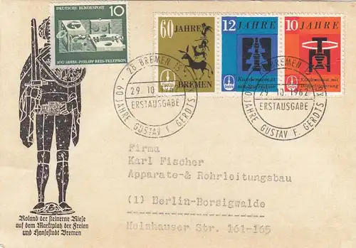Bremen, 60 Jahre Gustav F. Gerds, Werbekarte mit Sonderstempel gl1962 F8244