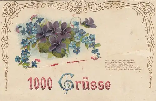 1000 Grüße mit Veilchen, Prägedruck gl1910 F9161