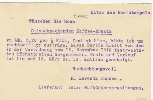 Bremen-Bremerhaven, Kaffee-Ersatz-Angebot, Fa.R.Berends Janssen gl1918 F8307