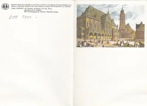 Bremen, Alte Rathaus ansicht auf SOS-Kinderdorf-Briefchen ngl F8317