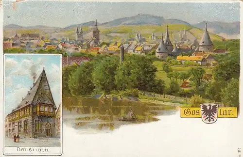 Goslar, Harz, Panorama und Brusttuch, Litho ngl G2224