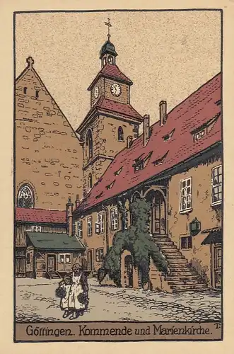 Göttingen, Kommende und Marienkirche, Steindruck ngl G2447