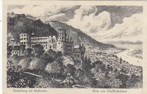 Heidelberg mit Molkenkur, Blick vom Scheffeldenkmal ngl F9621