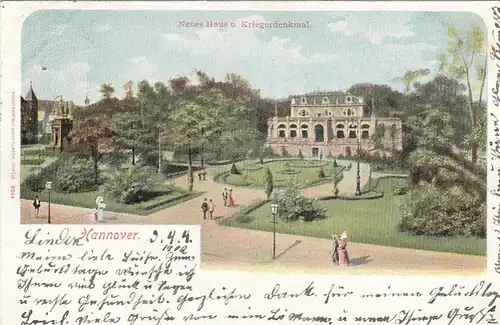 Hannover, Neues Haus u. Kriegerdenkmal, Litho gl1900 G2840