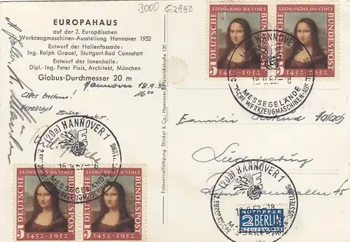 Hannover, Werkzeugmaschinenausstellung 1952, Sonderstempel gl1952 G2952