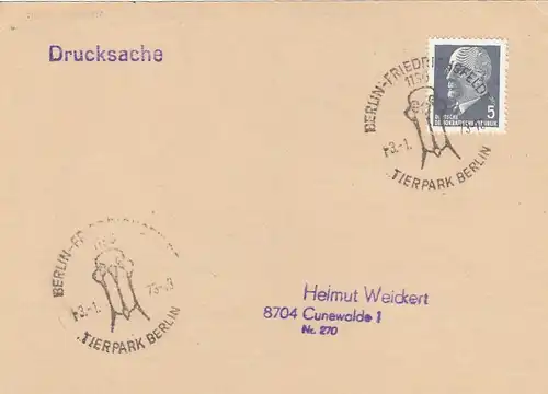 Berlin-Friedrichsfelde, Sonderstempel Tierpark gl1973 F6980