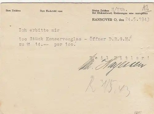 Hannover, Fa. Eilh.Hayessen, Zeitgeschichte ... gl1943 G3053