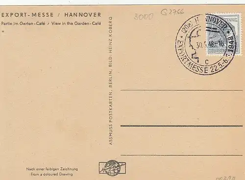 Hannover, Export-Messe 1948, Partie im Garten, Sonderstempel-Café ngl G2766