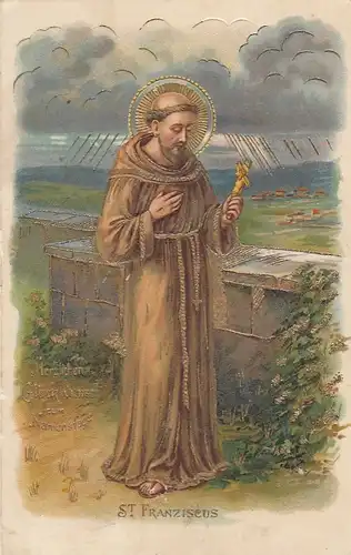 St.Franziscus, Litho mit Goldprägedruck gl1907 F9365