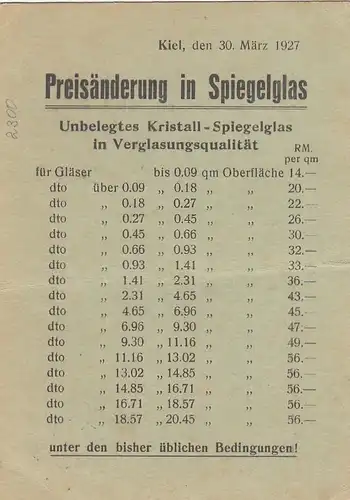 Kiel, Heinrich Tamm, Glasgroßhandlung, Preisänderung gl1927 F7491