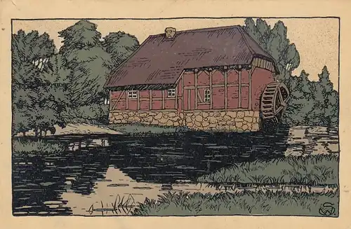 Lüneburger Heide, Alte Wassermühle, Steindruck feldpgl1917 G3081