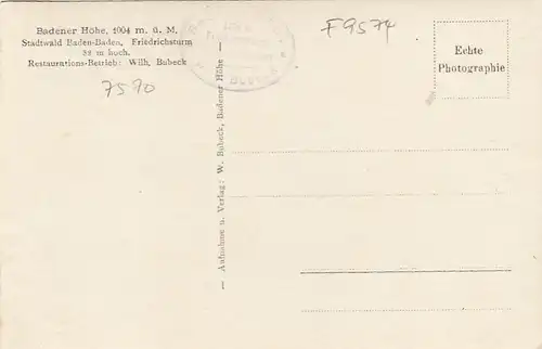 Baden-Baden, Badener Höhe, Schwarzwald, Friedrichsturm, Eingang ngl F9574