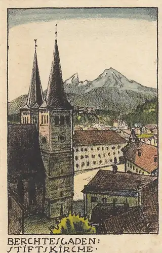 Berchtesgaden, Stiftskirche, Originallithographie ngl F9669