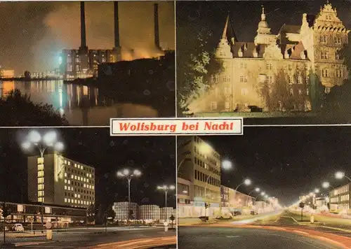 Wolfsburg, bei Nacht, Mehrbildkarte glum 1960? G3224